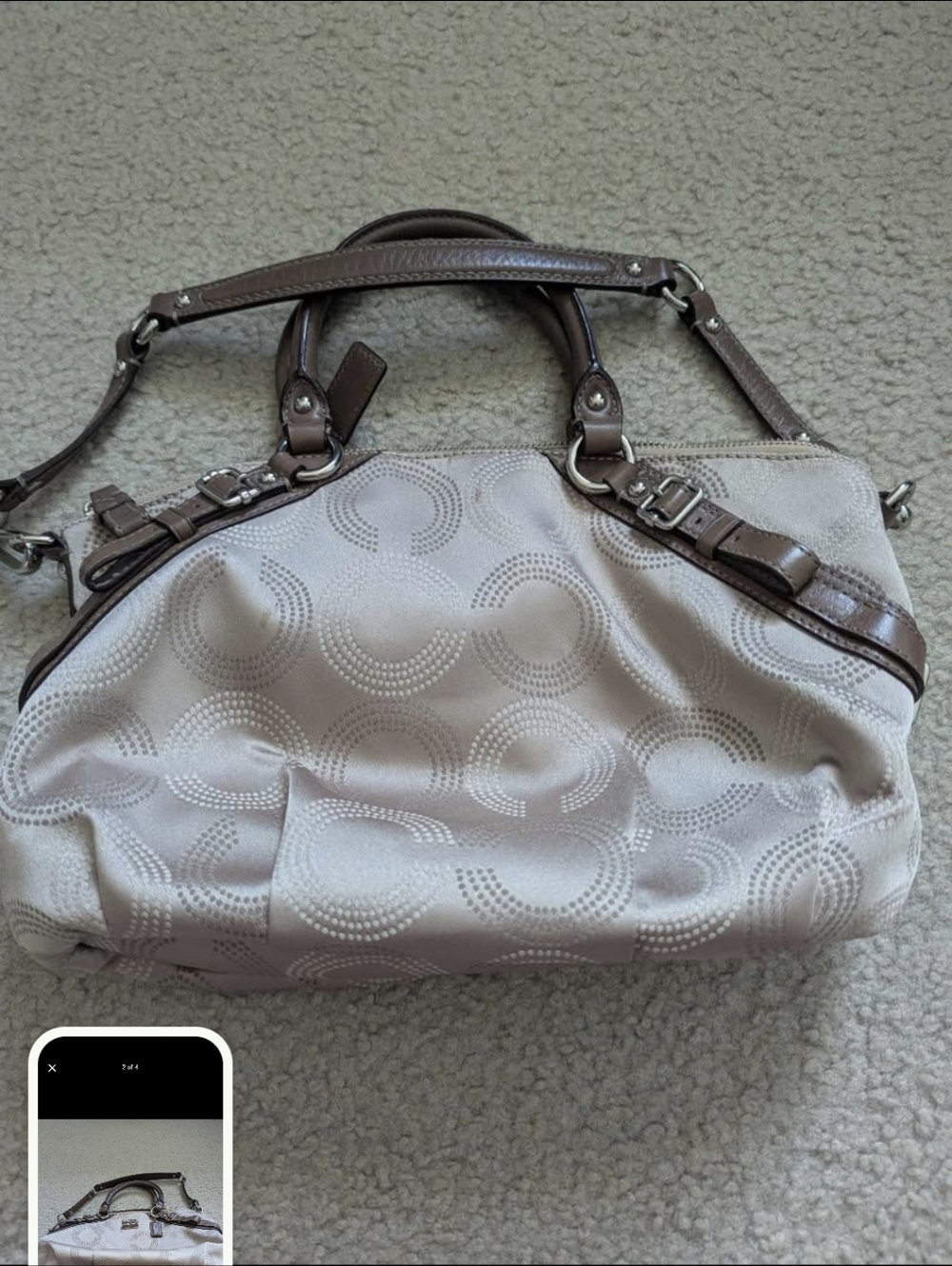 Coach Cream and Taupe Satchel with Detachable Strap - Picture 3 of 4